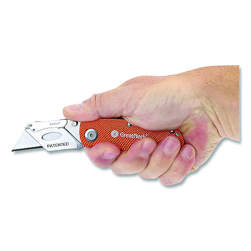 Great Neck Quick Change Lock Back Utility Knife, 3.5" Aluminum Handle, Orange (74201)