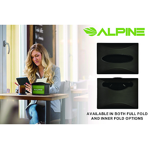 Alpine Interfold Table Top Dispenser Napkin Holder, 5.9 x 8 x 6.5, Black (ALP4332)