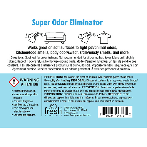 Fresh Products Super Odor Eliminator, 32 oz Spray Bottle, 6/Carton (632SOE)