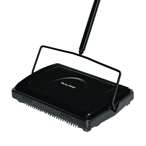 Alpine Manual Triple Brush Carpet and Floor Sweeper, 42.5" Handle, Black (ALP469BLKNEW)