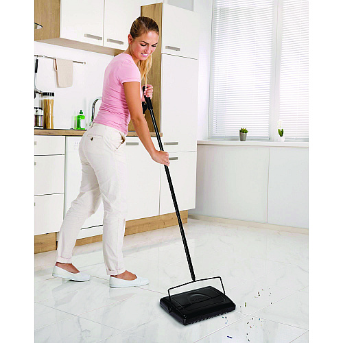Alpine Manual Triple Brush Carpet and Floor Sweeper, 42.5" Handle, Black (ALP469BLKNEW)