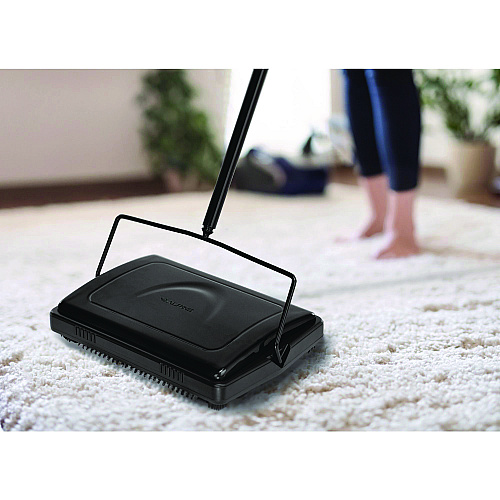 Alpine Manual Triple Brush Carpet and Floor Sweeper, 42.5" Handle, Black (ALP469BLKNEW)
