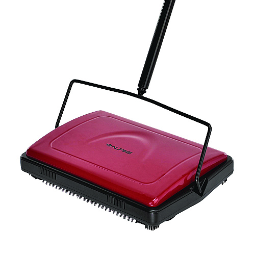 Alpine Manual Triple Brush Carpet and Floor Sweeper, 42.5" Handle, Red (ALP469REDNEW)