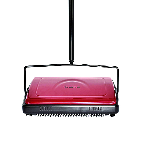 Alpine Manual Triple Brush Carpet and Floor Sweeper, 42.5" Handle, Red (ALP469REDNEW)