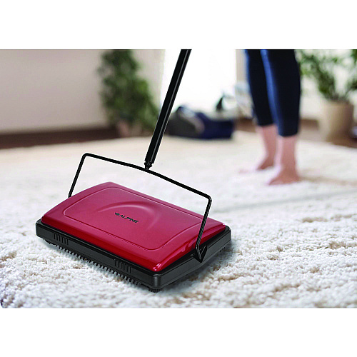 Alpine Manual Triple Brush Carpet and Floor Sweeper, 42.5" Handle, Red (ALP469REDNEW)