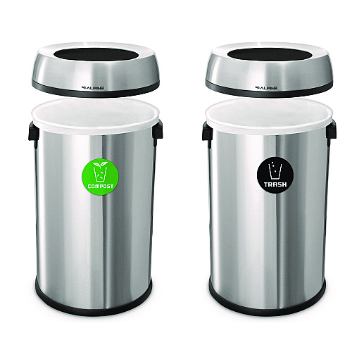 Alpine 17 Gallon Stainless Steel Open Top Compost and Trash Station (ALP47065LCOT)