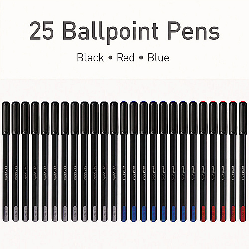 TOPS PENTONIC Fine Point Ballpoint Pens, 0.7 mm, Assorted Ink Colors, Black Barrel, 25/Pack (12126)