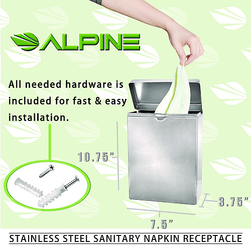 Alpine Stainless Steel Wall-Mounted Sanitary Napkin Receptacle (ALP451SSB)