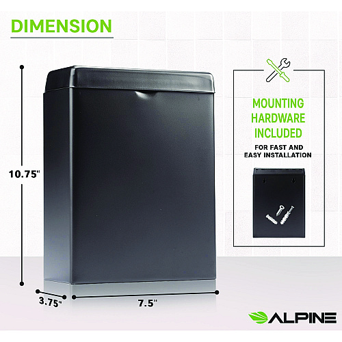 Alpine Stainless Steel Wall-Mounted Sanitary Napkin Receptacle, Black (ALP451SSBBLK)