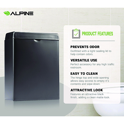 Alpine Stainless Steel Wall-Mounted Sanitary Napkin Receptacle, Black (ALP451SSBBLK)
