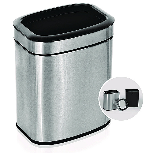 Alpine Stainless Steel Rectangular Liner Open Top Trash Can, 2.6 gal, Brushed Stainless Steel (ALP47010L)