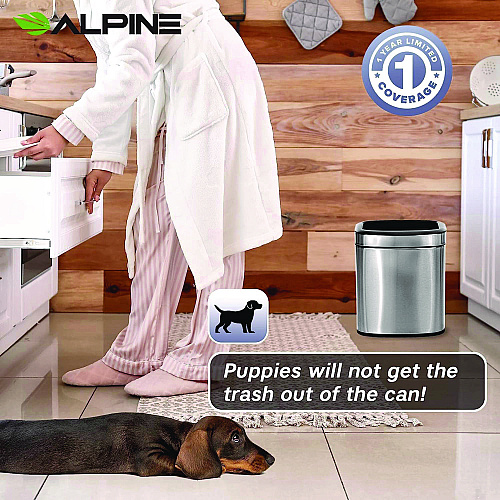 Alpine Stainless Steel Rectangular Liner Open Top Trash Can, 2.6 gal, Brushed Stainless Steel (ALP47010L)