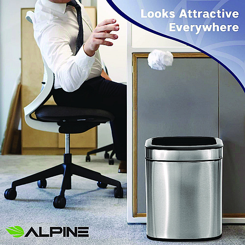 Alpine Stainless Steel Rectangular Liner Open Top Trash Can, 2.6 gal, Brushed Stainless Steel (ALP47010L)