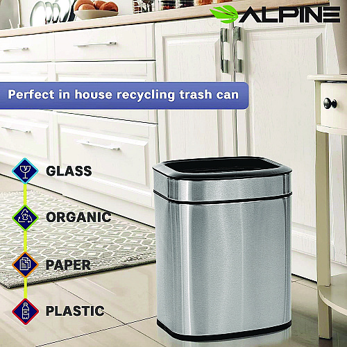 Alpine Stainless Steel Rectangular Liner Open Top Trash Can, 2.6 gal, Brushed Stainless Steel (ALP47010L)