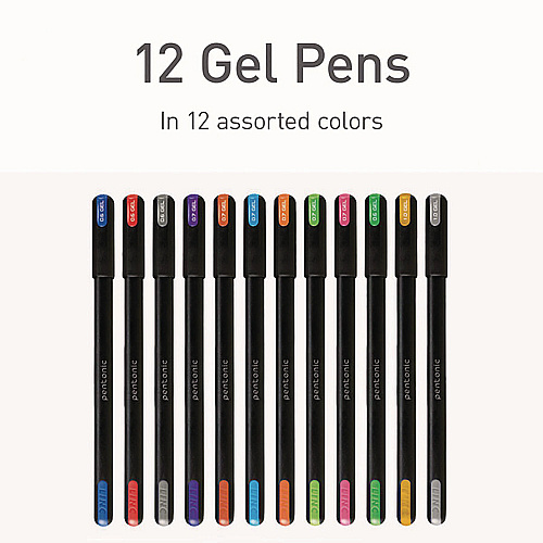 TOPS PENTONIC Gel Stick Pen Set, (4) 0.6mm Fine Tip, (6) 0.7mm Fine Tip, (2) 1 mm Medium Tip, Assorted Ink/Barrel Colors, 12/Pack (12185)