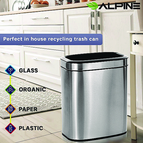 Alpine Stainless Steel Rectangular Liner Open Top Trash Can, 5.3 gal, Brushed Stainless Steel (ALP47020L)