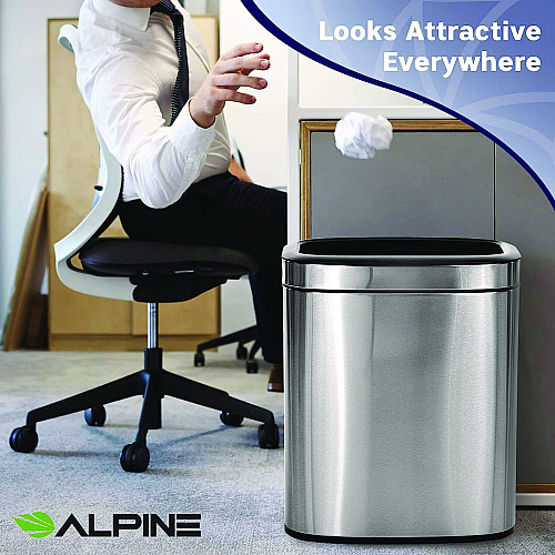 Alpine Stainless Steel Rectangular Liner Open Top Trash Can, 5.3 gal, Brushed Stainless Steel (ALP47020L)