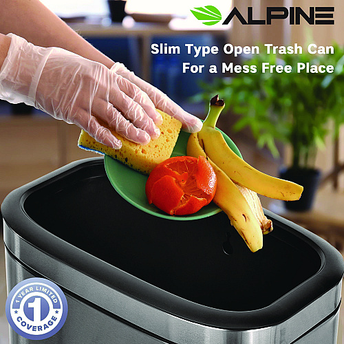 Alpine Stainless Steel Rectangular Liner Open Top Trash Can, 10.5 gal, Brushed Stainless Steel (ALP47040L)