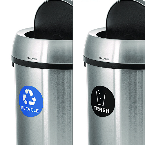 Alpine 17 Gallon Stainless Steel Indoor Recycling Receptacle and Trash Station Swivel Lids (ALP47065L1RT)