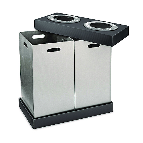Alpine 28 Gal Indoor Trash Can and Recycling Bin, Corrugated Polypropylene, Gray, 2 Bin (ALP47102BLK)