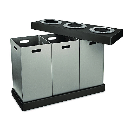 Alpine 28 Gal. Indoor Trash Cans and Recycling Bins, Corrugated Polypropylene, Gray, 3 Bin (ALP47103BLK)