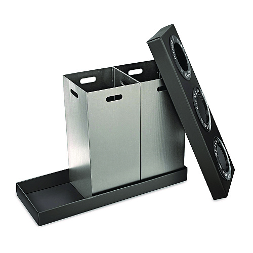 Alpine 28 Gal. Indoor Trash Cans and Recycling Bins, Corrugated Polypropylene, Gray, 3 Bin (ALP47103BLK)