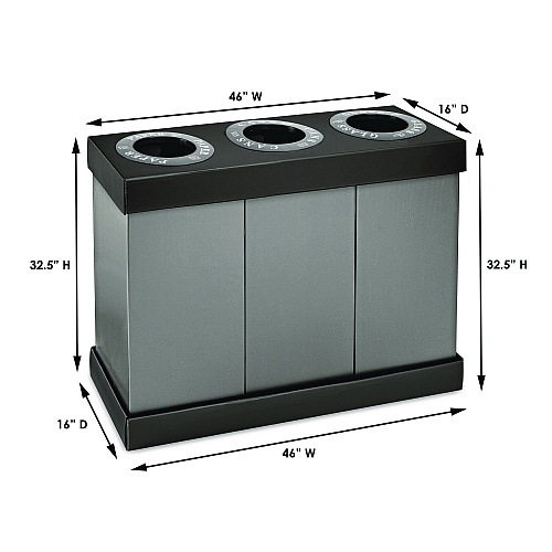 Alpine 28 Gal. Indoor Trash Cans and Recycling Bins, Corrugated Polypropylene, Gray, 3 Bin (ALP47103BLK)