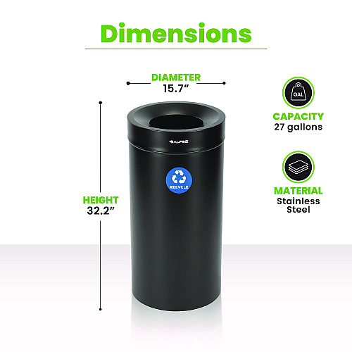 Alpine 27 Gallon Stainless Steel Recycling Can, Black (ALP47527BLKR)