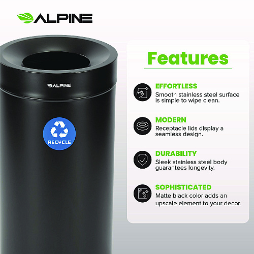 Alpine 27 Gallon Stainless Steel Recycling Can, Black (ALP47527BLKR)