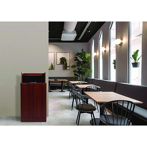 Alpine 32 Gallon Wooden Enclosed Waste Receptacle with Drop Hole, Mahogany (ALP476DHMA)