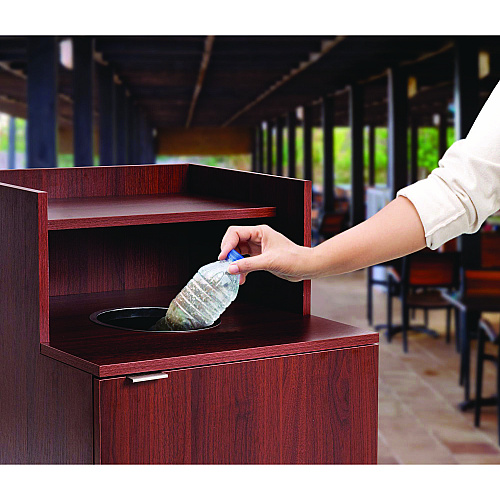 Alpine 32 Gallon Wooden Enclosed Waste Receptacle with Drop Hole, Mahogany (ALP476DHMA)