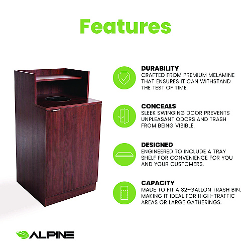 Alpine 32 Gallon Wooden Enclosed Waste Receptacle with Drop Hole, Mahogany (ALP476DHMA)