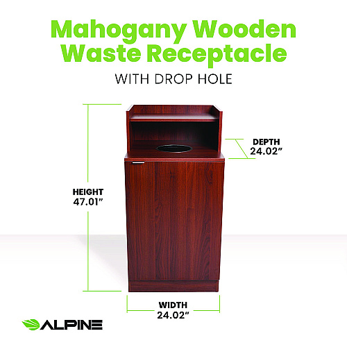 Alpine 32 Gallon Wooden Enclosed Waste Receptacle with Drop Hole, Mahogany (ALP476DHMA)