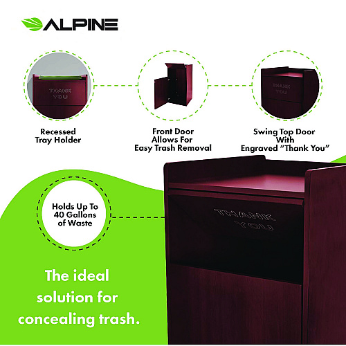 Alpine 40 Gal Commercial Tray Top Waste Enclosure Trash Receptacle, 40 gal, Wood, Mahogany (ALP476MA)