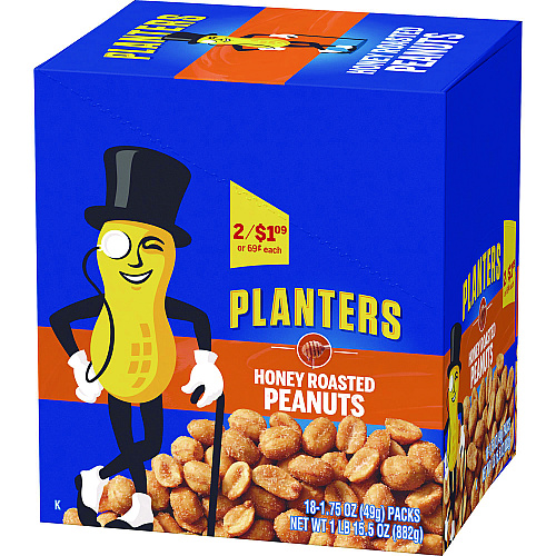 Planters Honey Roasted Peanuts, 1.75 oz Tube, 18/Box (20900625)