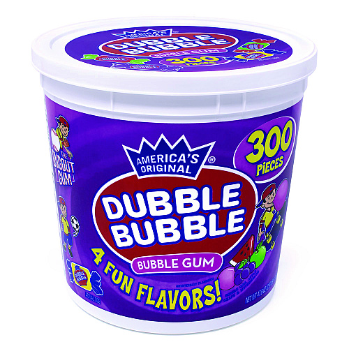 Dubble Bubble Bubble Gum Assorted Flavor Twist Tub, 300 Pieces/Tub, 1 Tub/Carton (22000223)