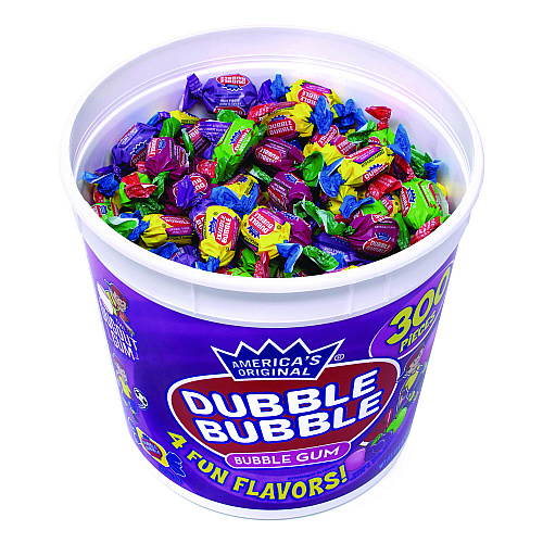 Dubble Bubble Bubble Gum Assorted Flavor Twist Tub, 300 Pieces/Tub, 1 Tub/Carton (22000223)