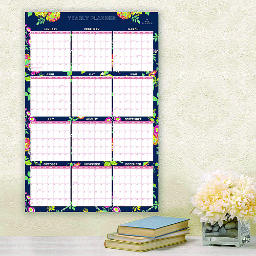 Blue Sky Day Designer Peyton Laminated Erasable Wall Calendar, Floral Artwork, 36 x 24, White/Navy Sheets, 12-Month (Jan to Dec): 2026 (103632)