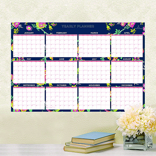 Blue Sky Day Designer Peyton Laminated Erasable Wall Calendar, Floral Artwork, 36 x 24, White/Navy Sheets, 12-Month (Jan to Dec): 2026 (103632)