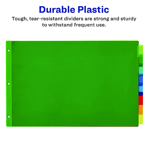 Avery Insertable Big Tab Plastic Dividers, 8-Tab, 11 x 17, Green, 1 Set 8 x Divider(s) - Write-on, Print-on Tab(s) - 8 - 8 Tab(s)/Set - 11" Divider Width x 17" Divider Length - 3 Hole Punched - Multicolor Plastic Divider - Multicolor Plastic Tab(s (11179)