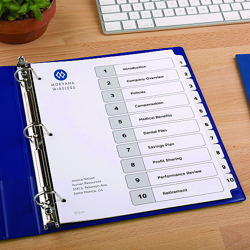 Avery Customizable Table of Contents Ready Index Black and White Dividers, 10-Tab, 1 to 10, 11 x 8.5, White, 6 Sets (11823)