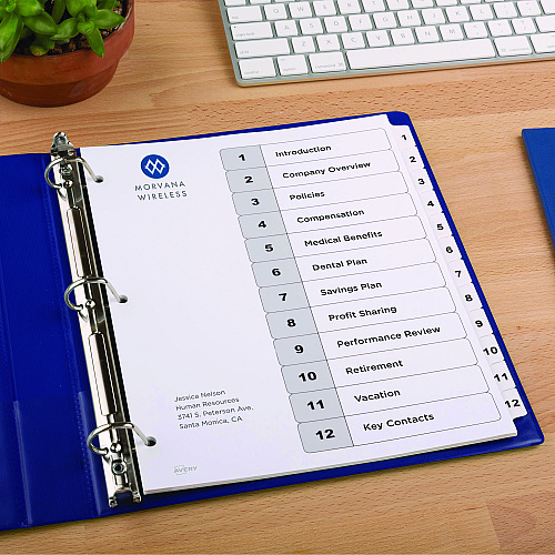 Avery Customizable Table of Contents Ready Index Black and White Dividers, 12-Tab, 1 to 12, 11 x 8.5, White, 6 Sets (11824)