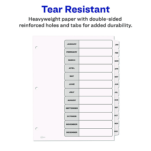 Avery Customizable Table of Contents Ready Index Black and White Dividers, 12-Tab, Jan. to Dec., 11 x 8.5, White, 6 Sets (11826)