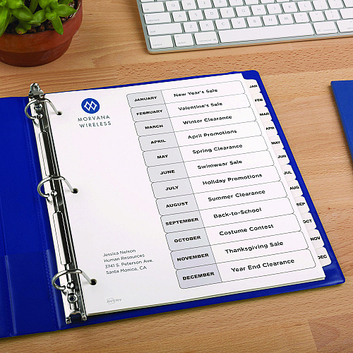 Avery Customizable Table of Contents Ready Index Black and White Dividers, 12-Tab, Jan. to Dec., 11 x 8.5, White, 6 Sets (11826)