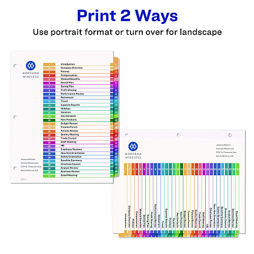 Avery Customizable Table of Contents Ready Index Multicolor Dividers, 31-Tab, 1 to 31, 11 x 8.5, White, 6 Sets (11831)