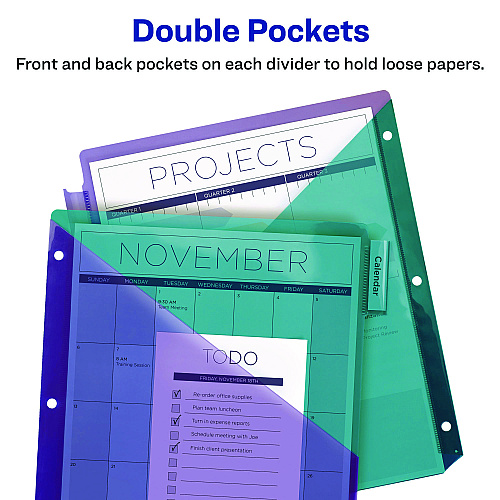 Avery Big Tab Insertable Two-Pocket Plastic Dividers, 5-Tab, 11.13 x 9.25, Assorted, 1 Set (11982)
