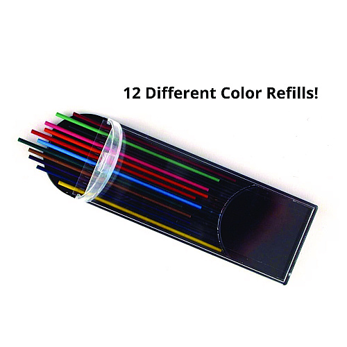 The Pencil Grip Mechanical Color Pencil Set, 2 mm, 12 Assorted Lead Refills, Gray Barrel, 72/Carton (33072)