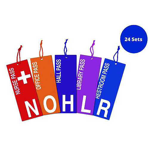 The Pencil Grip Laminated Hall Passes with Cords, Assorted Messages, 3.4 x 9 x 0.1, Assorted Color Faces, 5/Set, 24 Sets/Carton (34624)