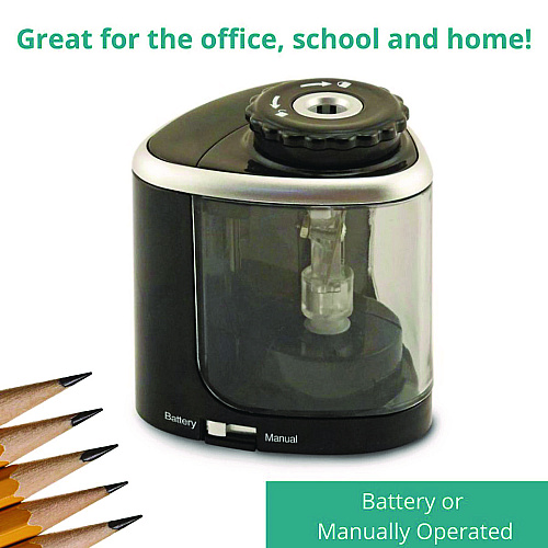 The Pencil Grip 2-in-1 Sharpener, Battery/Manual-Powered, 6.13 x 3, Black, 24/Carton (36424)