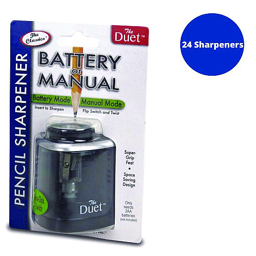 The Pencil Grip 2-in-1 Sharpener, Battery/Manual-Powered, 6.13 x 3, Black, 24/Carton (36424)